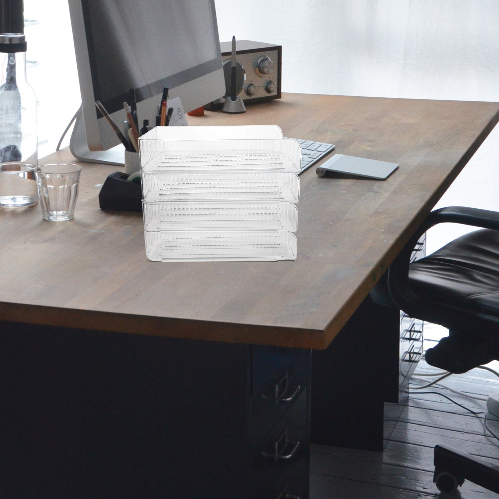 Magazine Holder Rack - 4Pcs Clear Desk Paper Tray Organizer